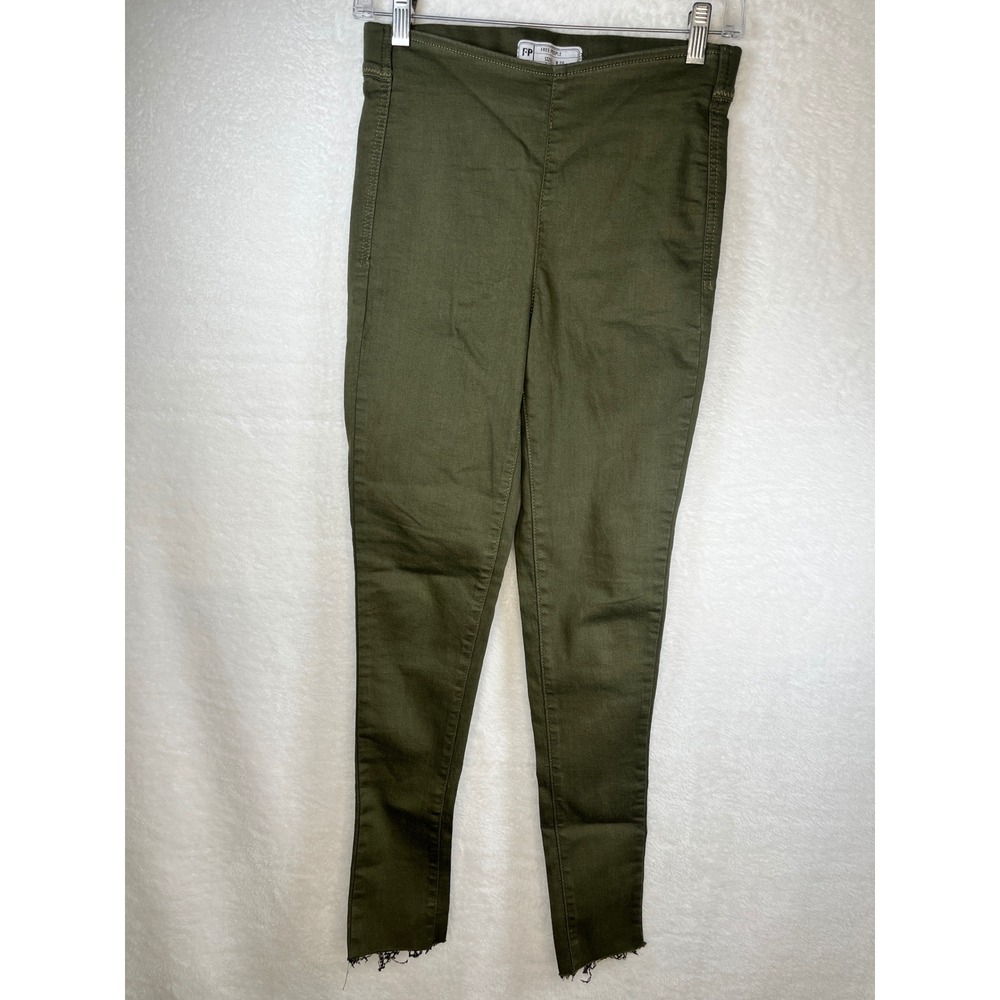 Free People Womens Size 26 Olive Green Raw Hem Pull On Skinny Pants Jeggings